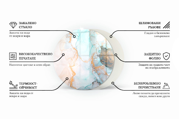 Rotundă sticlă securizată de protecție sub sobă Model abstract de marmură