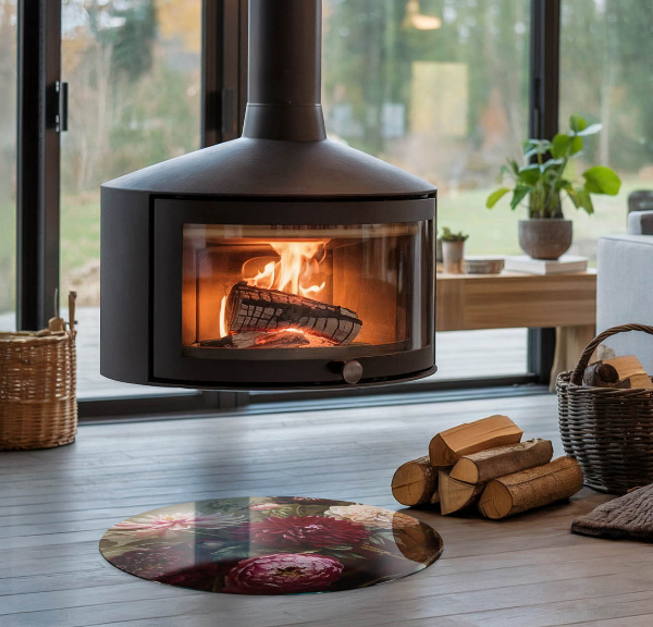 Rotundă sticlă sub șemineu Buchet de flori în detaliu