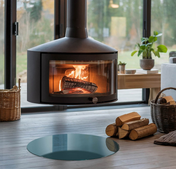 Rotundă placă de sticlă pentru șemineu Culoarea mării