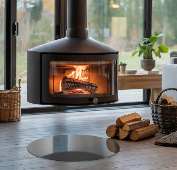 Rotundă sticlă securizată de protecție sub sobă Culoare Gri-maro