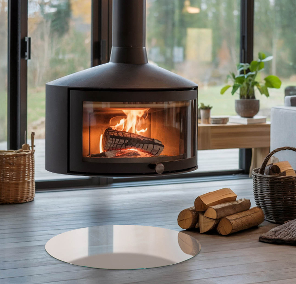 Rotundă sticlă securizată de protecție sub sobă Culoare Maro deschis