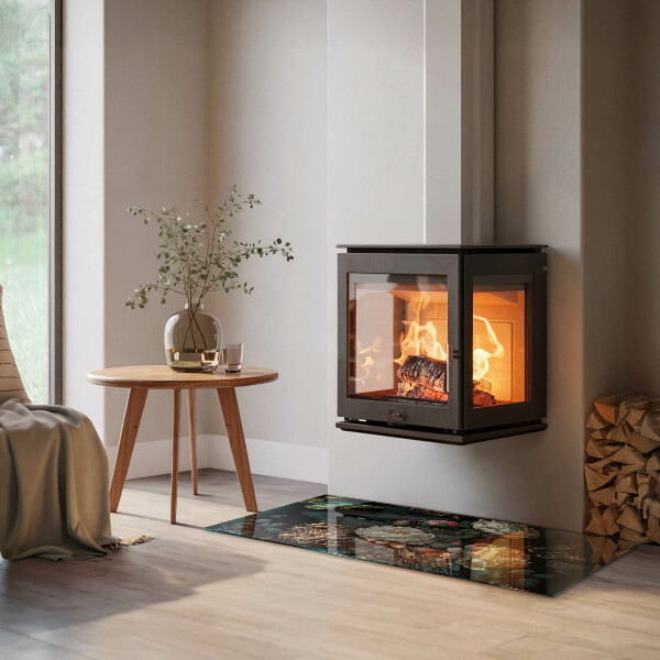 Dreptunghiulară sticlă securizată protecție sub sobă Model floral cu fluturi