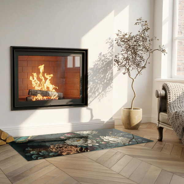 Dreptunghiulară sticlă securizată protecție sub sobă Model floral cu fluturi