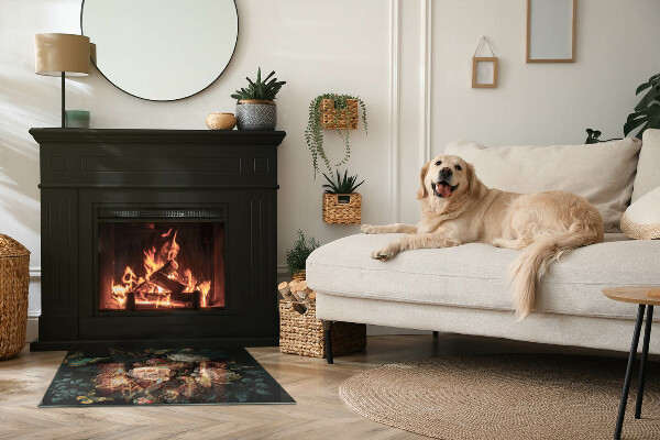 Dreptunghiulară sticlă securizată protecție sub sobă Model floral cu fluturi