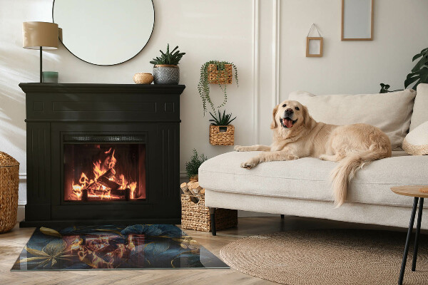 Dreptunghiulară sticlă securizată protecție sub sobă Frunze elegante în textură