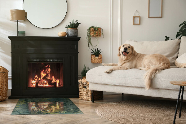 Dreptunghiulară sticlă sub șemineu Motive vegetale cu fluturi