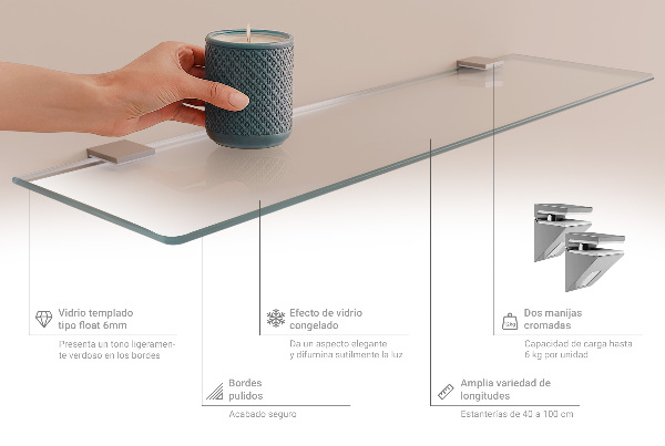 Raft din sticlă translucidă cu dimensiunile 70x13 cm