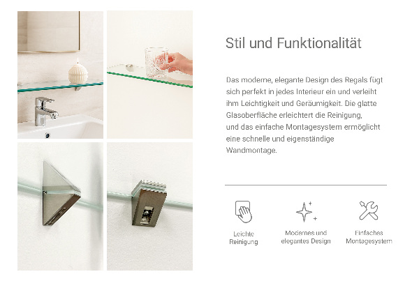 Raft de sticlă 45x13 cm