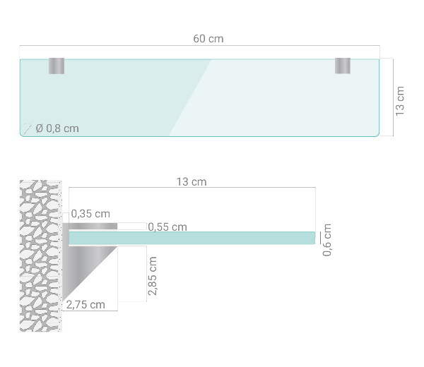 Raft de sticlă 60x13 cm