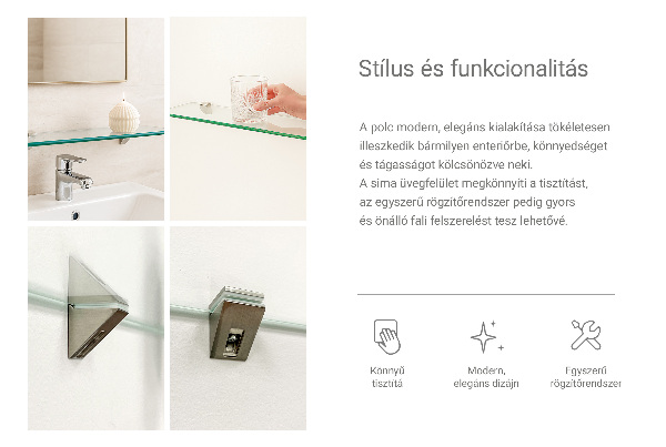 Raft de sticlă 80x13 cm