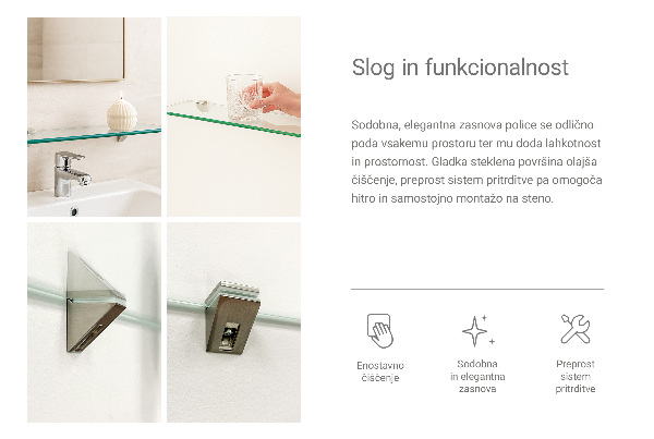 Raft de sticlă 80x13 cm