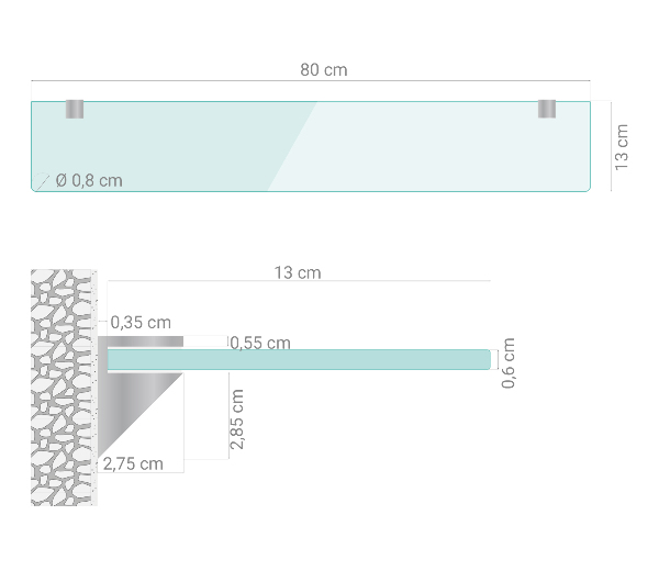 Raft de sticlă 80x13 cm
