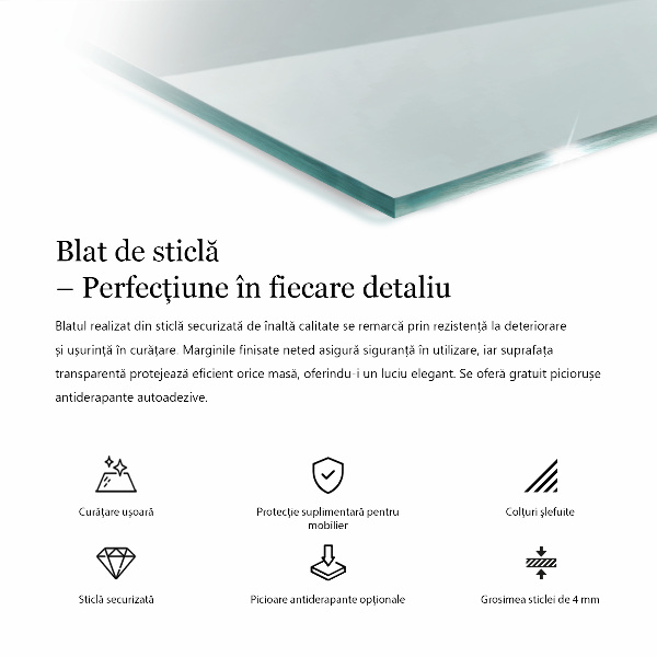 Blat de masă dreptunghiular transparent