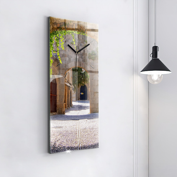 Ceas vertical de perete din sticlă Strada pitoreasca din Rodos