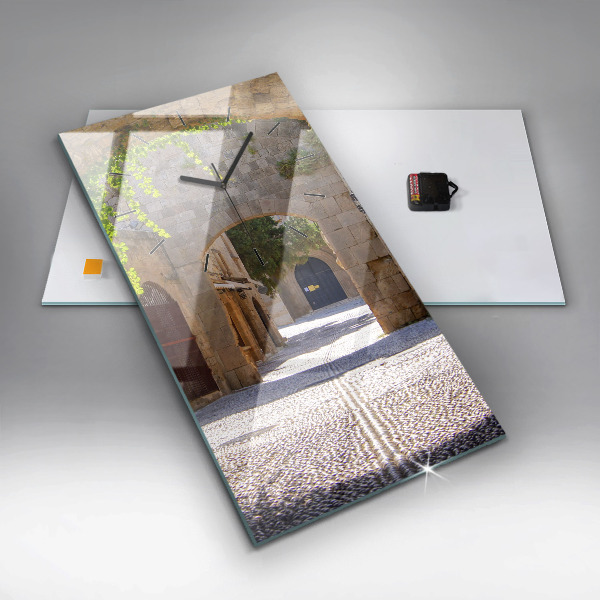 Ceas vertical de perete din sticlă Strada pitoreasca din Rodos