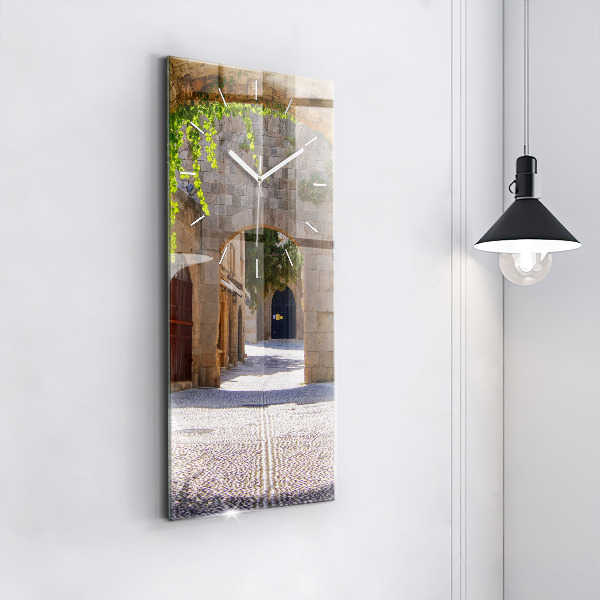 Ceas vertical de perete din sticlă Strada pitoreasca din Rodos