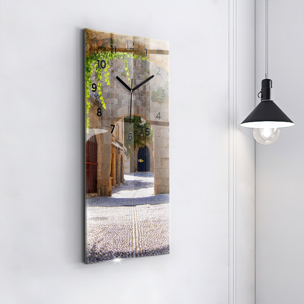 Ceas vertical de perete din sticlă Strada pitoreasca din Rodos