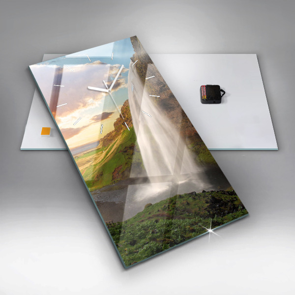 Ceas vertical de perete din sticlă Cascada în Islanda