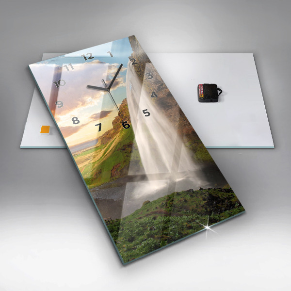 Ceas vertical de perete din sticlă Cascada în Islanda