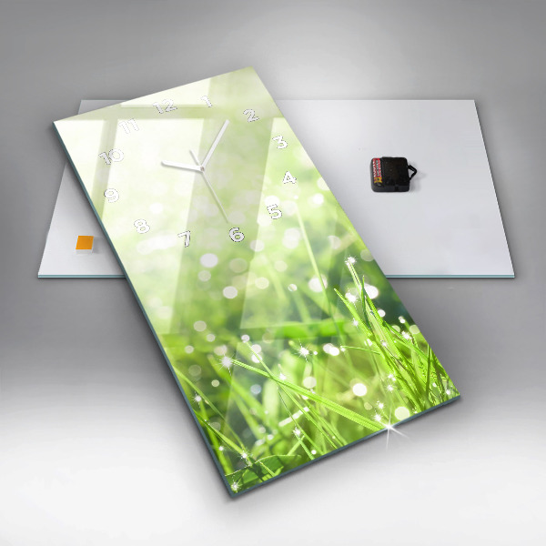 Ceas vertical de perete din sticlă iarbă verde