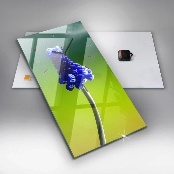 Ceas vertical de perete din sticlă Flori albastre