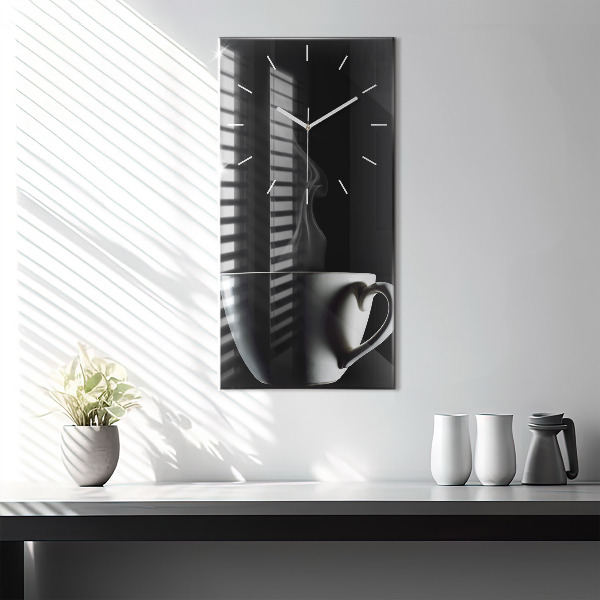 Ceas vertical de perete din sticlă O ceașcă de cafea
