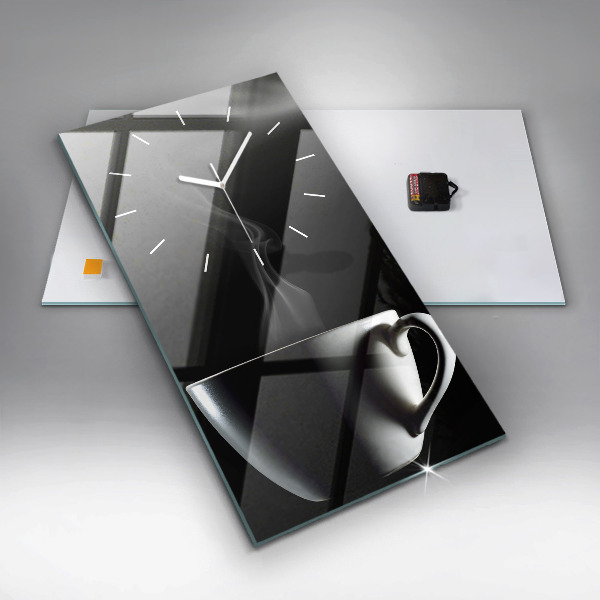 Ceas vertical de perete din sticlă O ceașcă de cafea