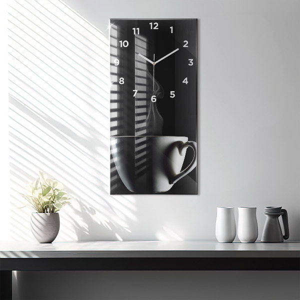 Ceas vertical de perete din sticlă O ceașcă de cafea