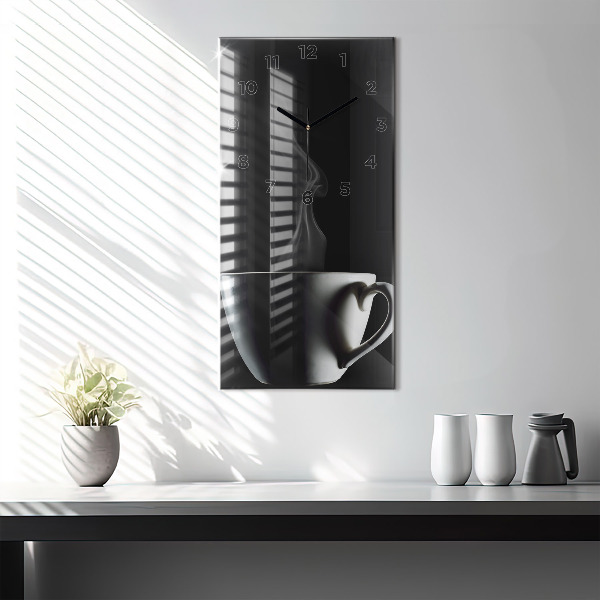 Ceas vertical de perete din sticlă O ceașcă de cafea