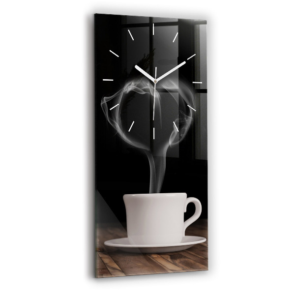 Ceas vertical de perete din sticlă O ceașcă de cafea fierbinte