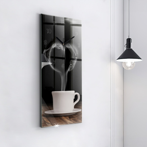 Ceas vertical de perete din sticlă O ceașcă de cafea fierbinte