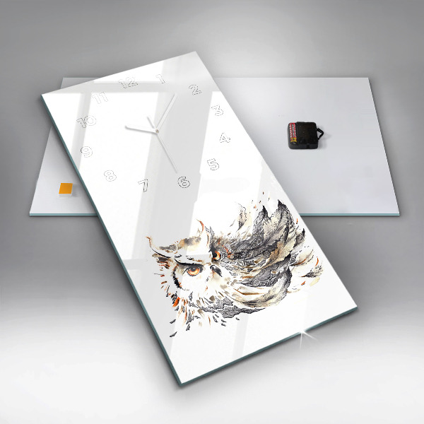 Ceas vertical de perete din sticlă Bufniță simbol al înțelepciunii