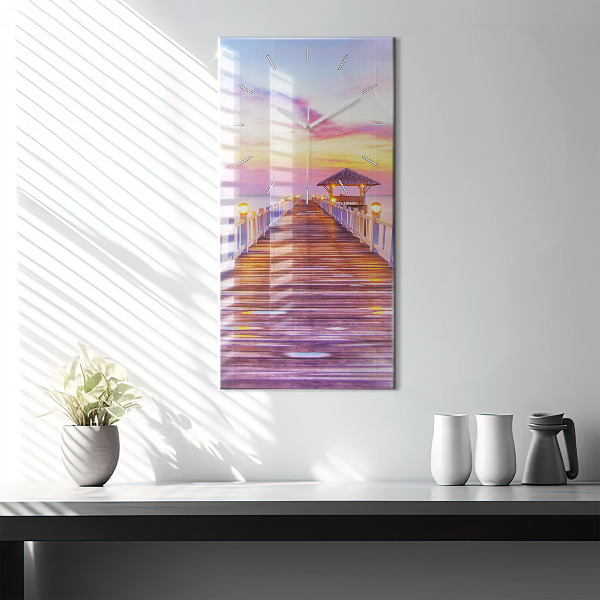 Ceas vertical de perete din sticlă Pod în port seara