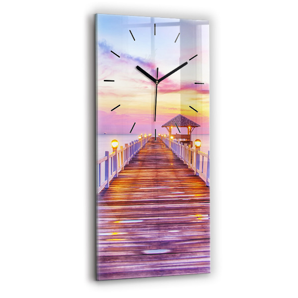 Ceas vertical de perete din sticlă Pod în port seara