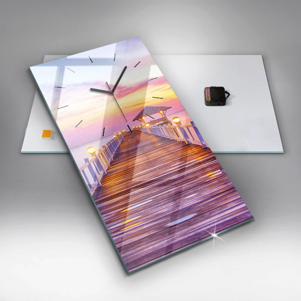 Ceas vertical de perete din sticlă Pod în port seara