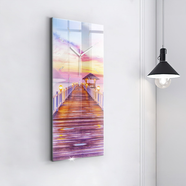 Ceas vertical de perete din sticlă Pod în port seara