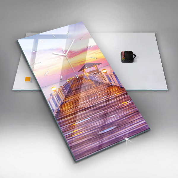 Ceas vertical de perete din sticlă Pod în port seara