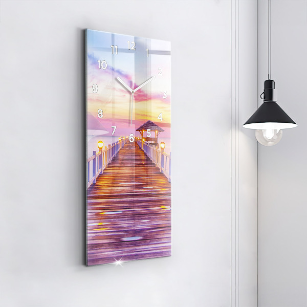 Ceas vertical de perete din sticlă Pod în port seara