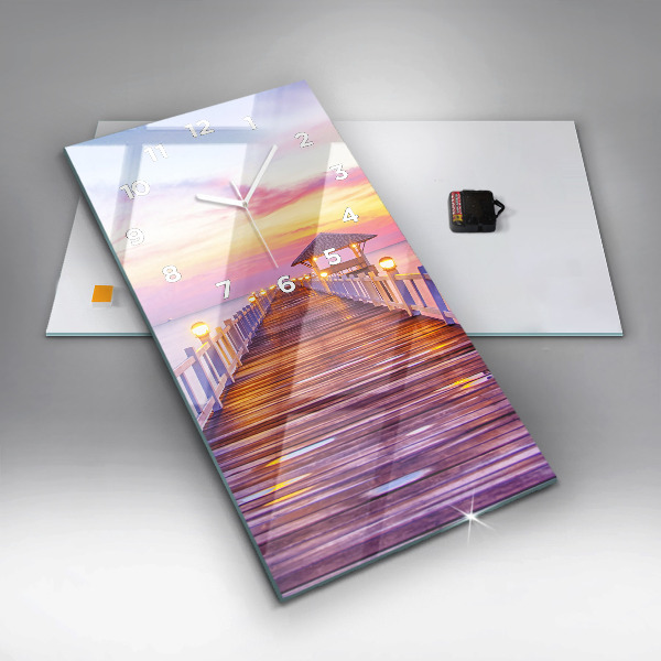 Ceas vertical de perete din sticlă Pod în port seara