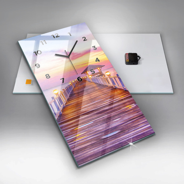 Ceas vertical de perete din sticlă Pod în port seara