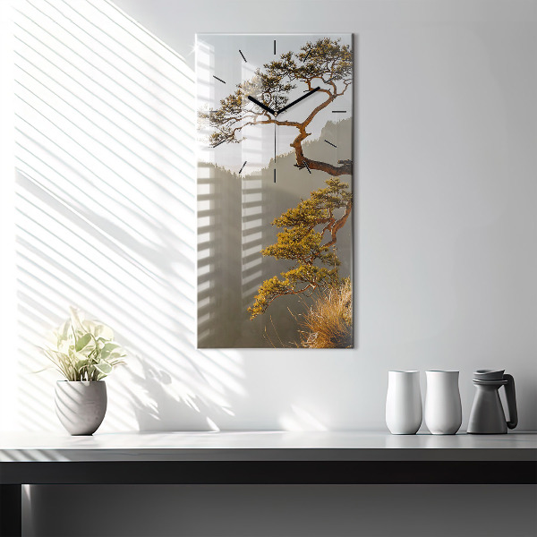 Ceas vertical de perete din sticlă Un copac în munți