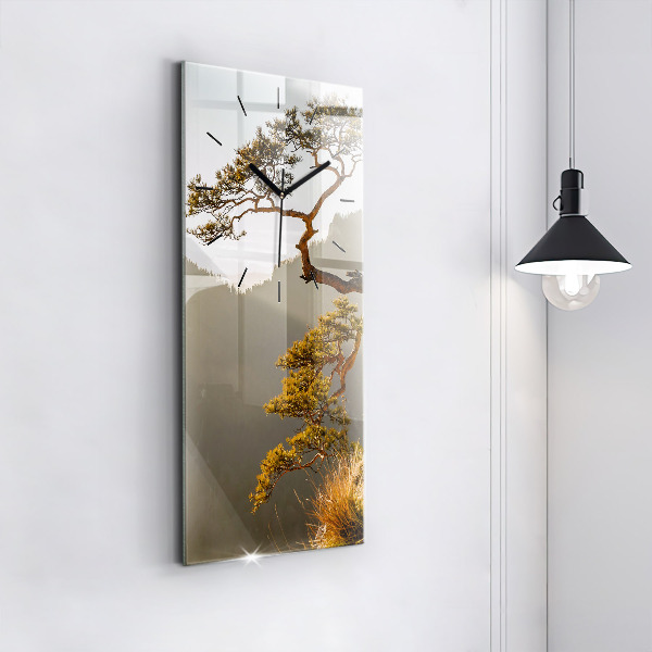Ceas vertical de perete din sticlă Un copac în munți