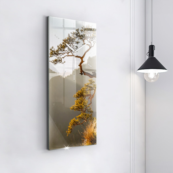 Ceas vertical de perete din sticlă Un copac în munți