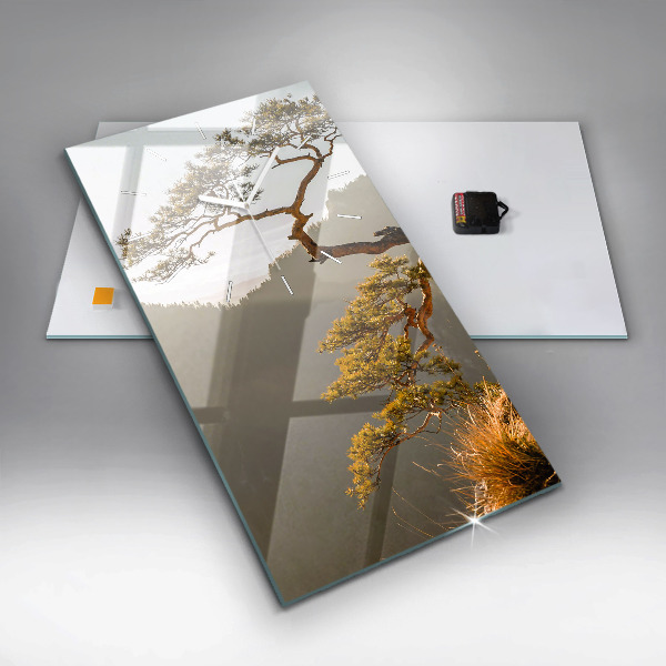 Ceas vertical de perete din sticlă Un copac în munți