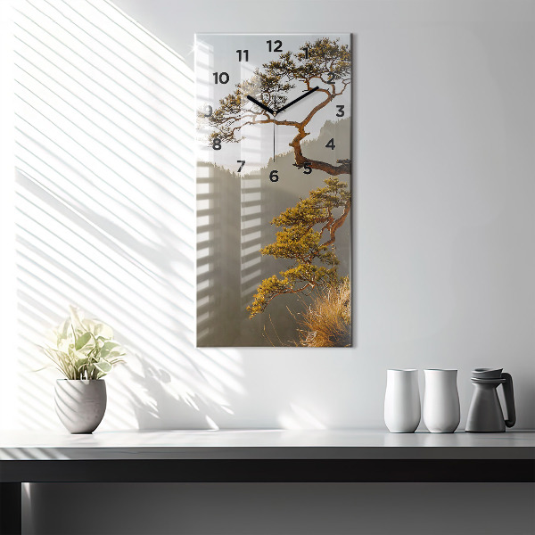 Ceas vertical de perete din sticlă Un copac în munți