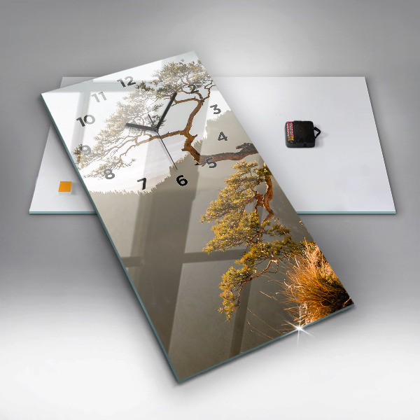 Ceas vertical de perete din sticlă Un copac în munți