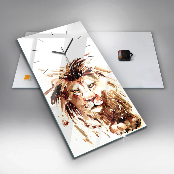 Ceas vertical de perete din sticlă Ilustrație de leu maro