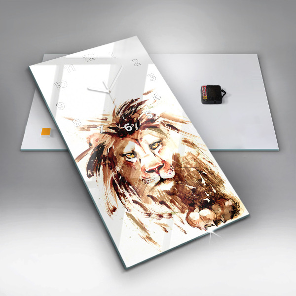 Ceas vertical de perete din sticlă Ilustrație de leu maro