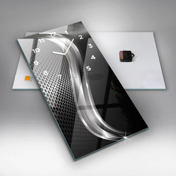 Ceas vertical de perete din sticlă Abstracția metalului negru