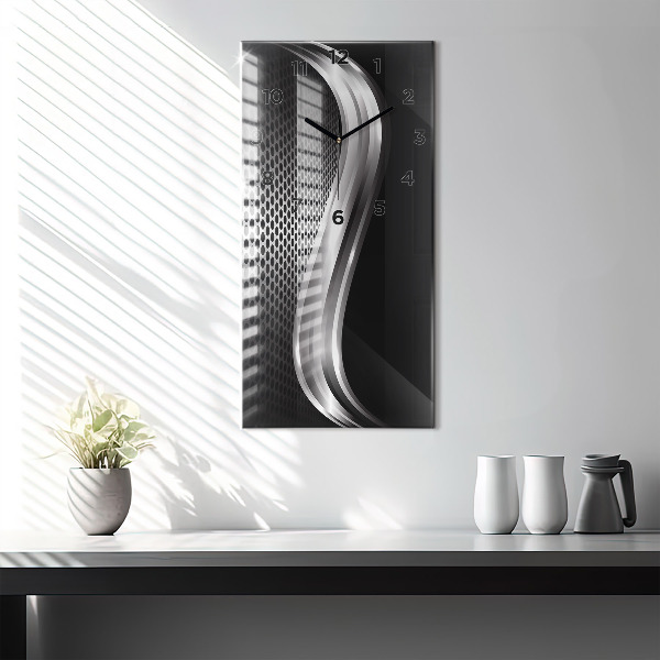 Ceas vertical de perete din sticlă Abstracția metalului negru